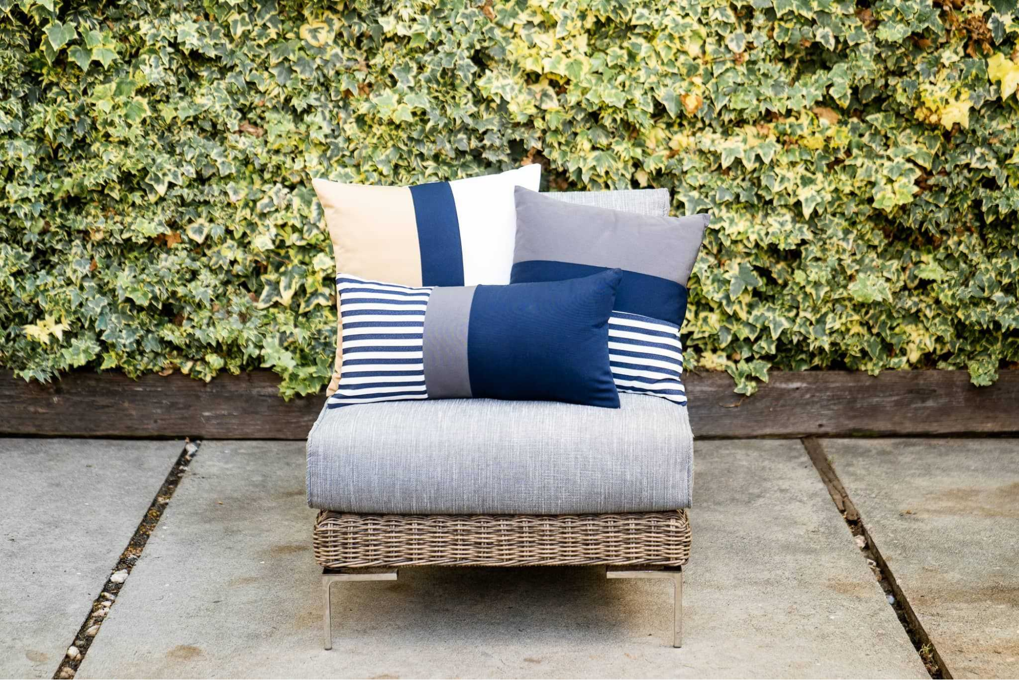 outdoor cushions on a wicker chair